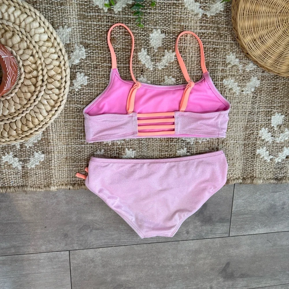 Art Class Girls Pink and Peach 2-Piece Bikini Swim Suit Set Size Medium